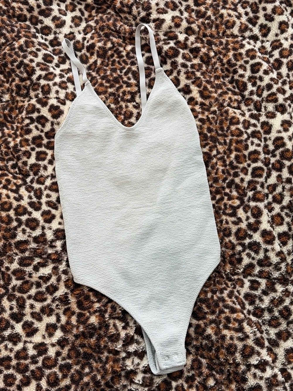 Free People Light Grey Ribbed V‑Neck Bodysuit